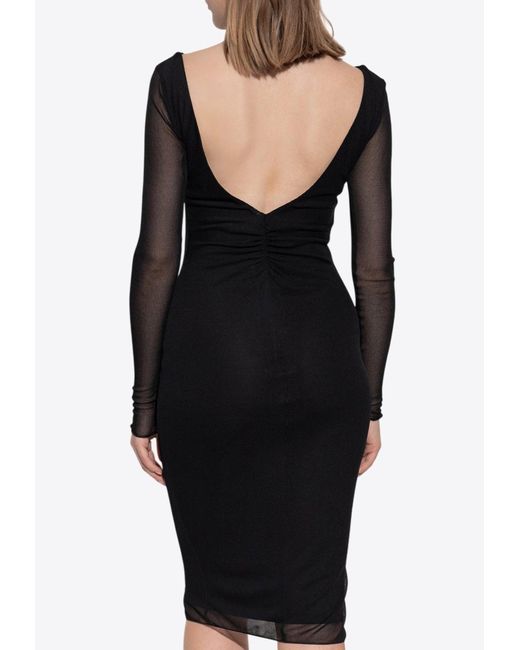 Max Mara Black Nasello Long Sleeved See-Through Midi Dress