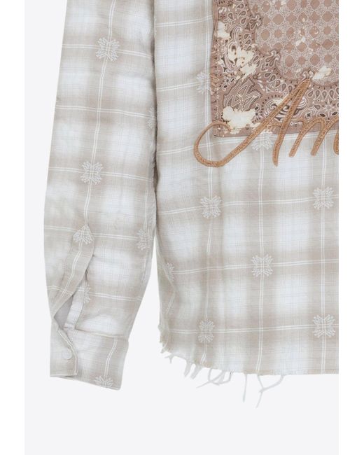 Amiri Natural Light Camel Cotton Bleach Patch Flannel Bandana Shirt for men