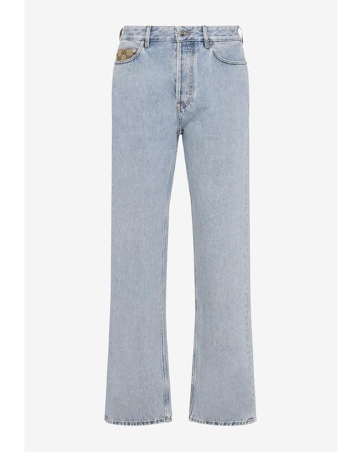 Gucci Blue Straight-Leg Jeans With Logo Pocket Insert for men
