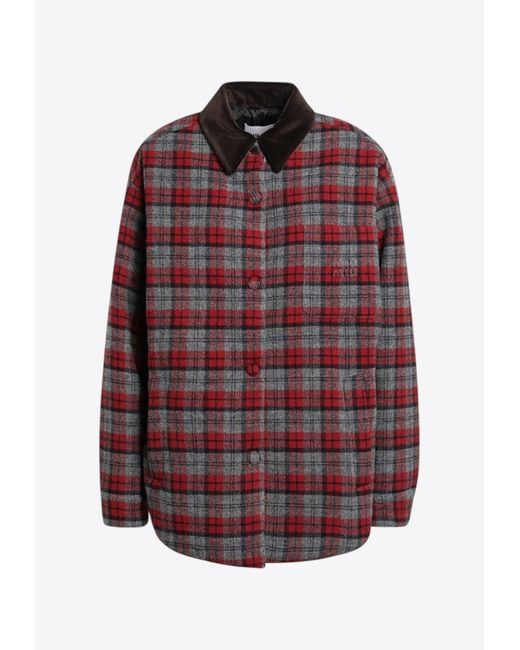 Miu Miu Red Plaid Check Padded Jacket