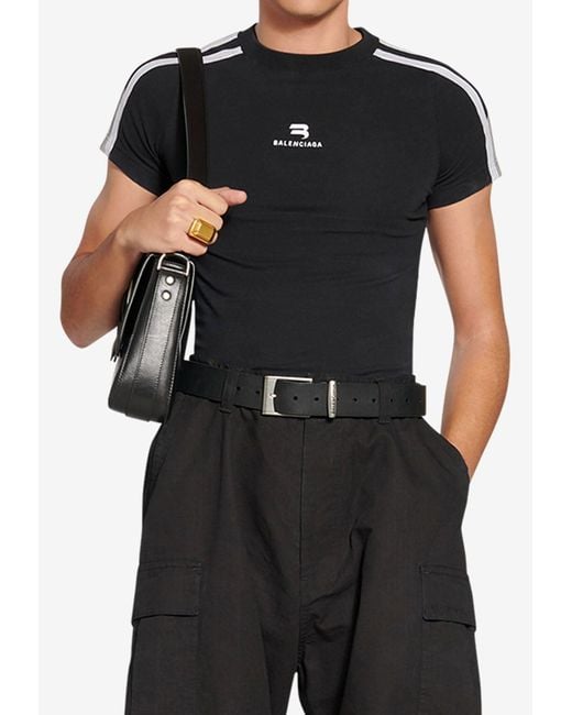 Balenciaga Cotton Sporty B Slim-fit Shrunk T-shirt in Black for Men