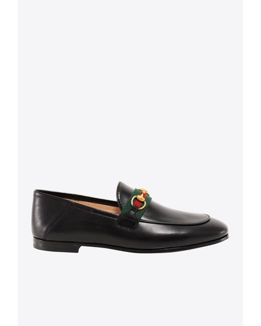 Gucci Black Classic Web Leather Loafers
