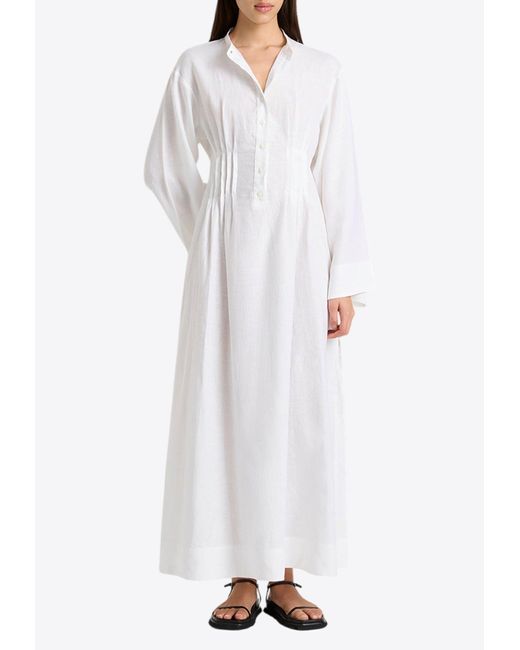 Bondi Born White Leiden Pleated Maxi Shirt Dress