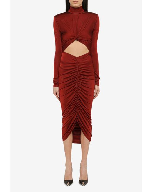ANDAMANE Red High-Neck Midi Dress