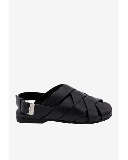 Bottega Veneta Black Alfie Intreccio Leather Sandals for men