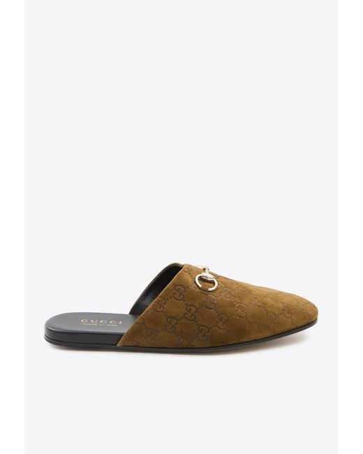 Gucci Brown Horsebit Suede Flat Mules