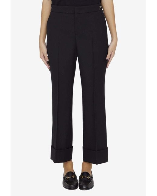 Gucci Black Tailored Wool Pants With Horsebit Detail