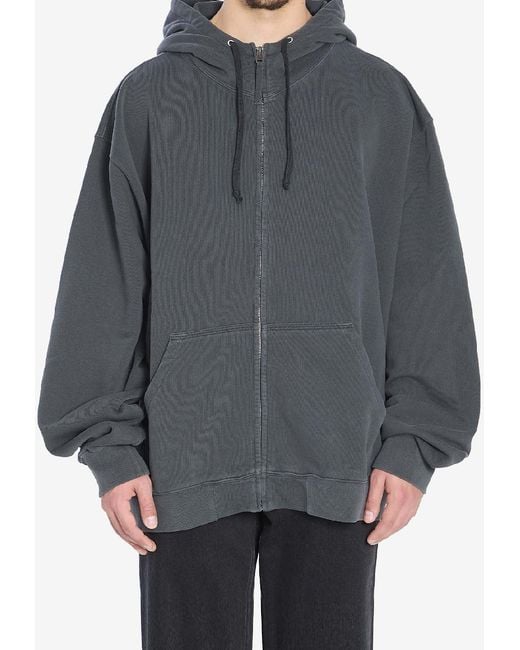 Maison Margiela Gray Logo Zip-Up Hooded Sweatshirt for men