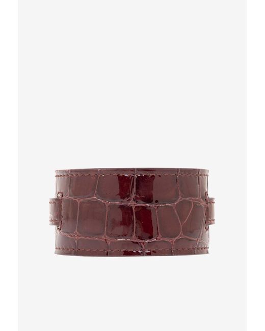 Saint Laurent Pink Croc-Embossed Leather Bracelet