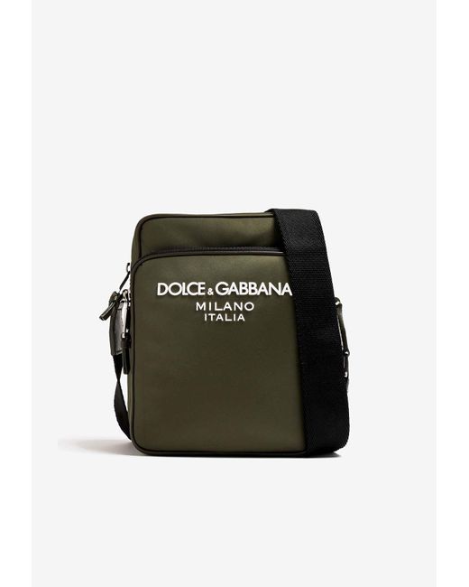Dolce & Gabbana Black Logo Nylon Messenger Bag for men