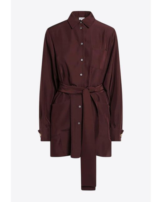 Loewe Embroidered Anagram Belted Silk Shirt