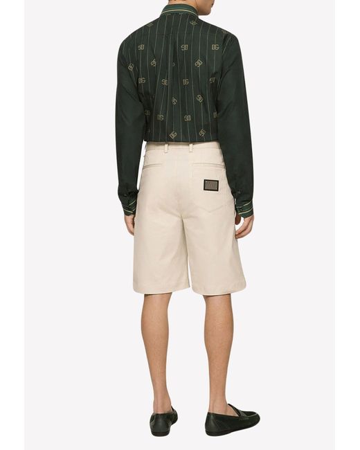 Dolce & Gabbana Green Striped Long-Sleeved Shirt With Dg Logo for men