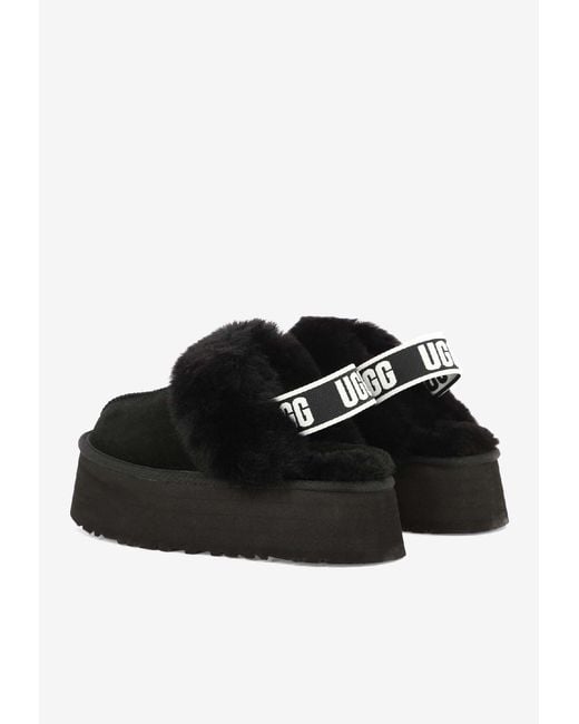 Ugg Black Funkette Sheepskin Flatform Slippers