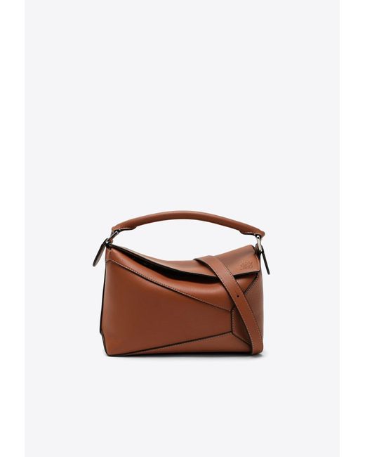 Loewe Brown Small Puzzle Shoulder Bag In Leather