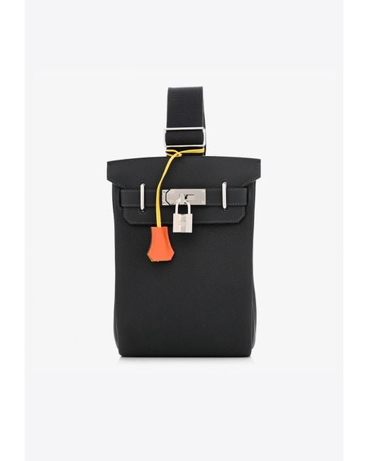 Hermès Black Hac A Dos Pm Backpack In Caban, Jaune De Naples And Feu Togo With Palladium Hardware