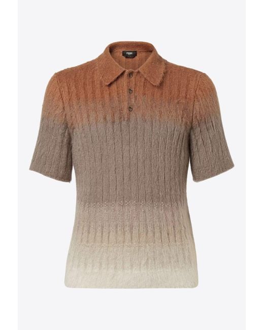 Fendi Brown Mohair Knit Ombre Polo T-Shirt for men