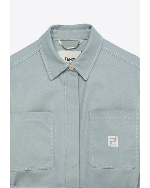 Fendi Blue Logo-Embroidered Belted Shirt