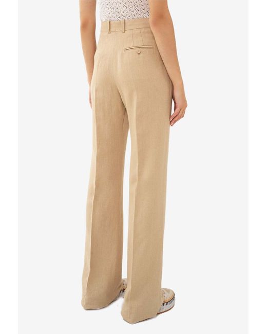 Chloé Natural High-Waisted Linen Tailored Pants