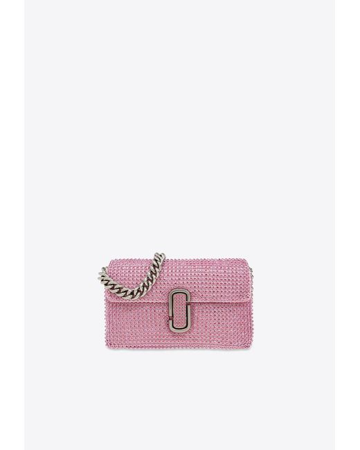 Marc Jacobs Pink The Mini J Marc Rhinestone Embellished Crossbody Bag