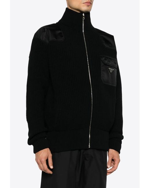Prada Black Enamel-Triangle Zip-Up Jacket for men