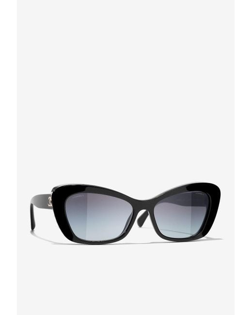 Chanel Cat Eye Pearl Sunglasses in Black