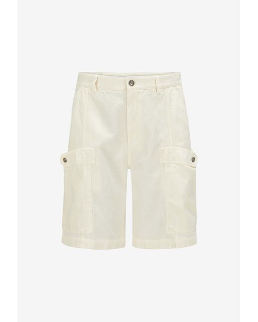 Palm Angels White Monogram Cargo Shorts for men