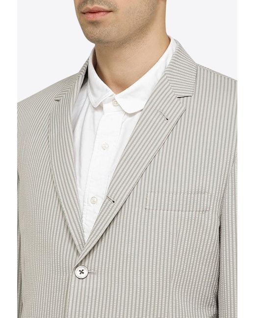 Thom Browne Gray Seersucker Single-Breasted Striped Blazer for men
