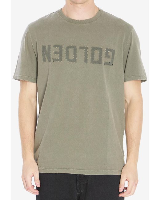 Golden Goose Deluxe Brand Green Reversed Golden Distressed T-Shirt for men