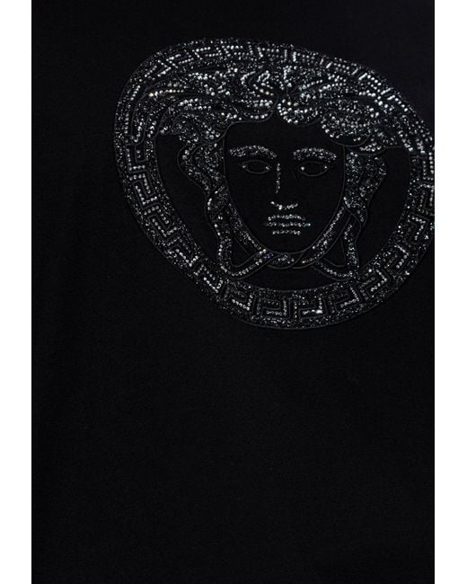 Versace Black Embellished Medusa Crewneck T-Shirt