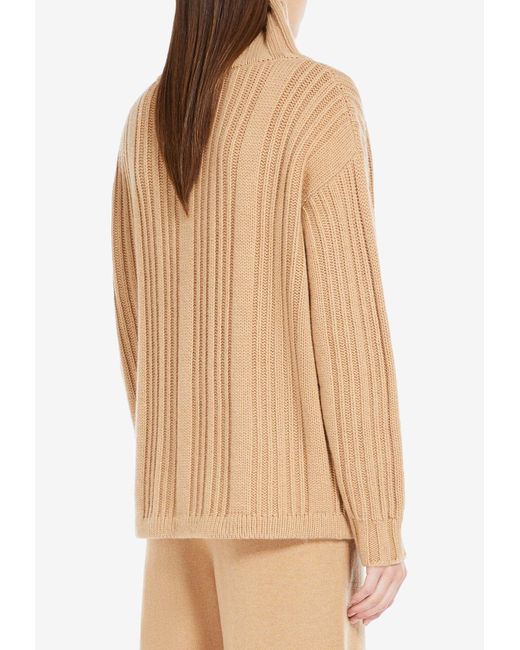 Max Mara Natural Vitalba Wool-Blend Turtleneck Sweater