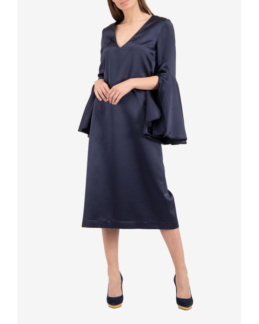 Ellery Clover Bell Sleeve Silk Shift Dress in Blue | Lyst UK