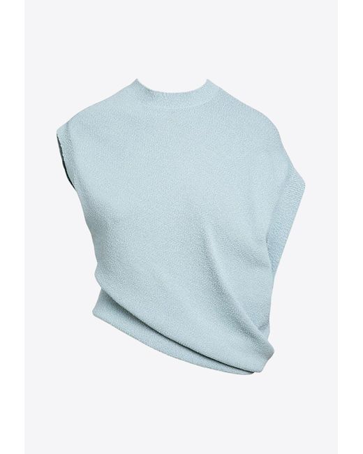 Fendi Blue Draped Asymmetric Knitted Top