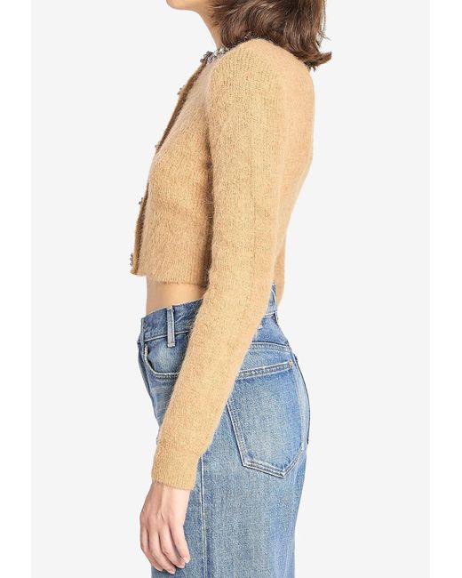 Self-Portrait Blue Embellished Trim Cropped Cardigan
