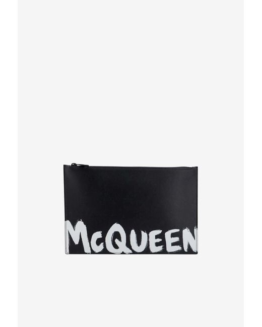 Alexander McQueen Black Graffiti Logo Print Pouch Bag for men