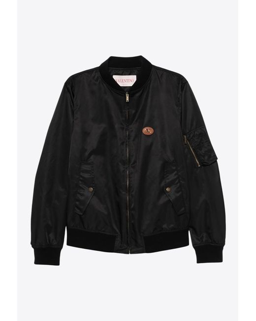 Valentino Black Vlogo Patch Zip-Up Bomber Jacket for men