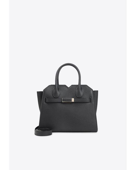 Valextra Black Mini Milano Leather Top Handle Bag
