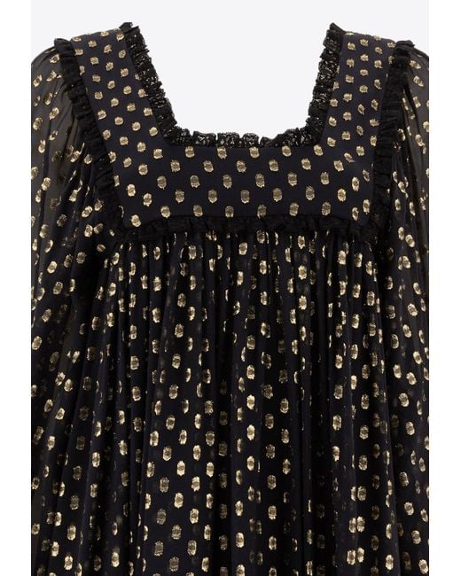 Chloé Black Sleeve Square Neckline Ruffle Sheer Overlay