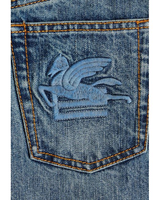 Etro Blue Pegaso Embroidered Wide-Leg Jeans