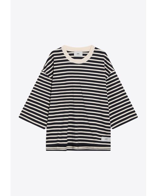 Ami Paris Striped Short-Sleeved T-Shirt in Black for Men | Lyst