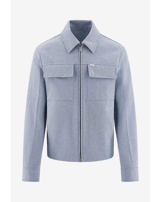 Ferragamo Blue Zip-Up Blouson Jacket for men