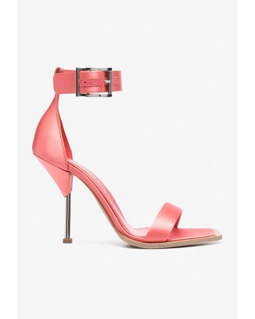 Alexander McQueen 115 Square-toe Satin Sandals in Pink | Lyst