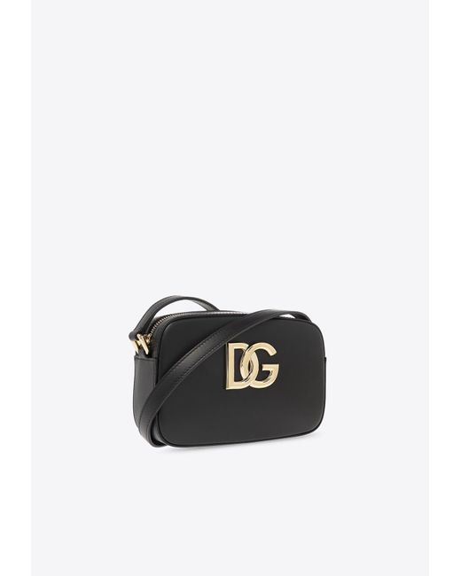Dolce & Gabbana Black Dg Logo Calf Leather Crossbody Bag