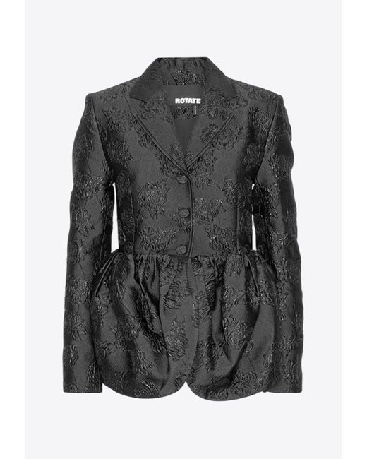 ROTATE BIRGER CHRISTENSEN Black Jacquard Draped Peplum Blazer
