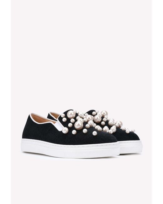 Charlotte Olympia Black Alex Pearl Embellished Sneakers