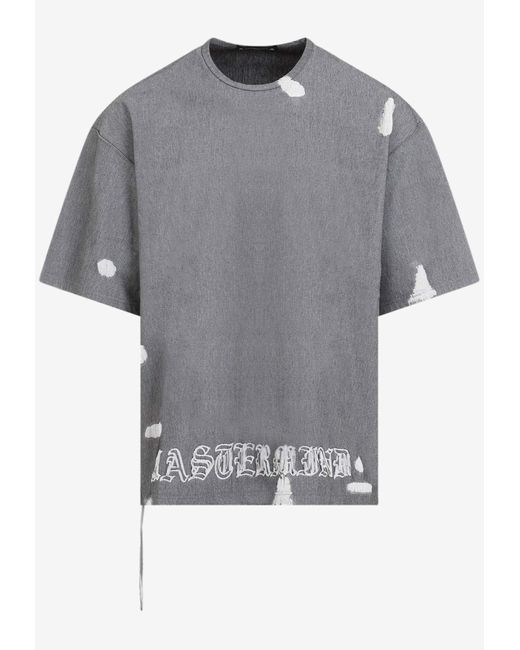Mastermind Japan Gray Distressed Logo-embroidered Crewneck T-shirt for men