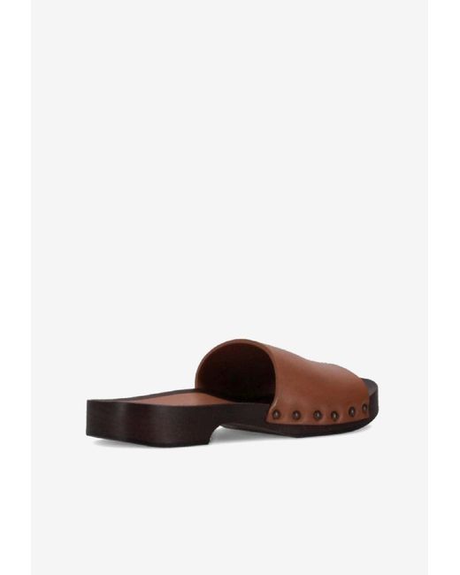 LA ROSE Brown Studded Leather Clogs