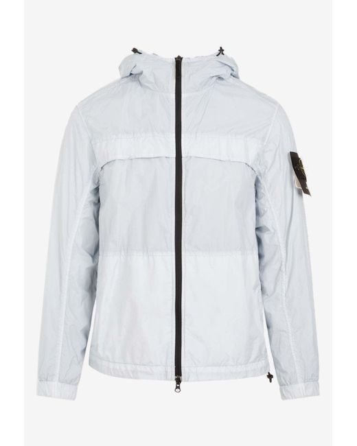 Stone Island Logo-patch Zip-up Jacket in White for Men | Lyst