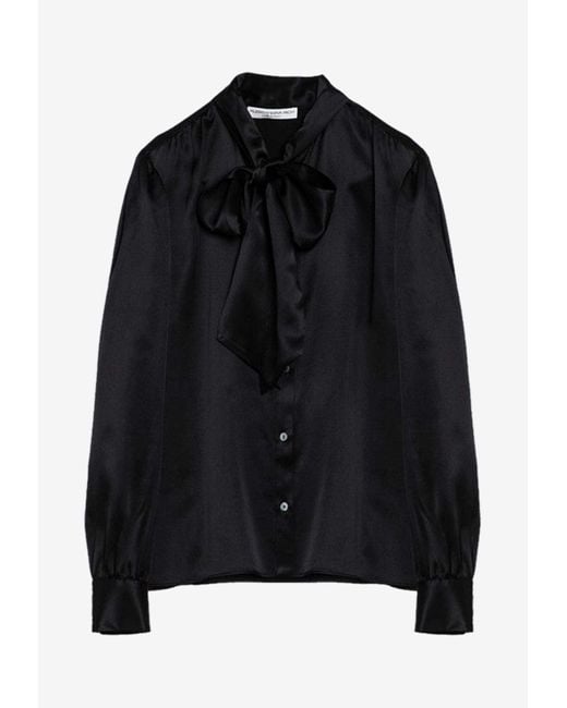 Alessandra Rich Black Bow Collar Silk Shirt
