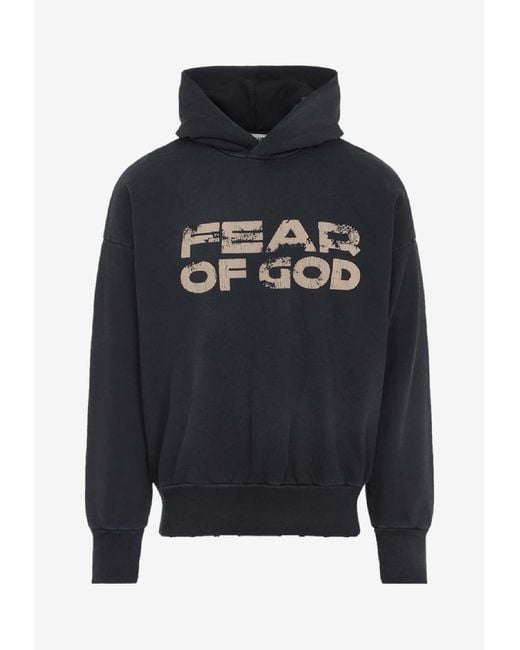 Fear Of God Black Logo-Printed Hooded Sweatshirt for men