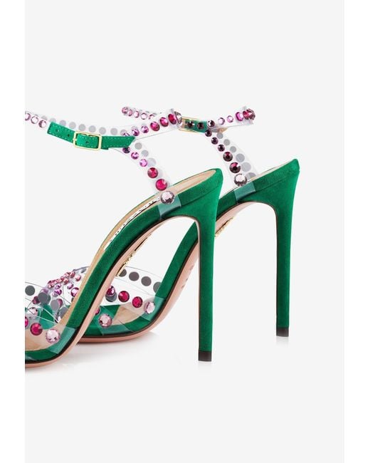 Aquazzura Green Olympia 105 Gem-Embellished Sandals
